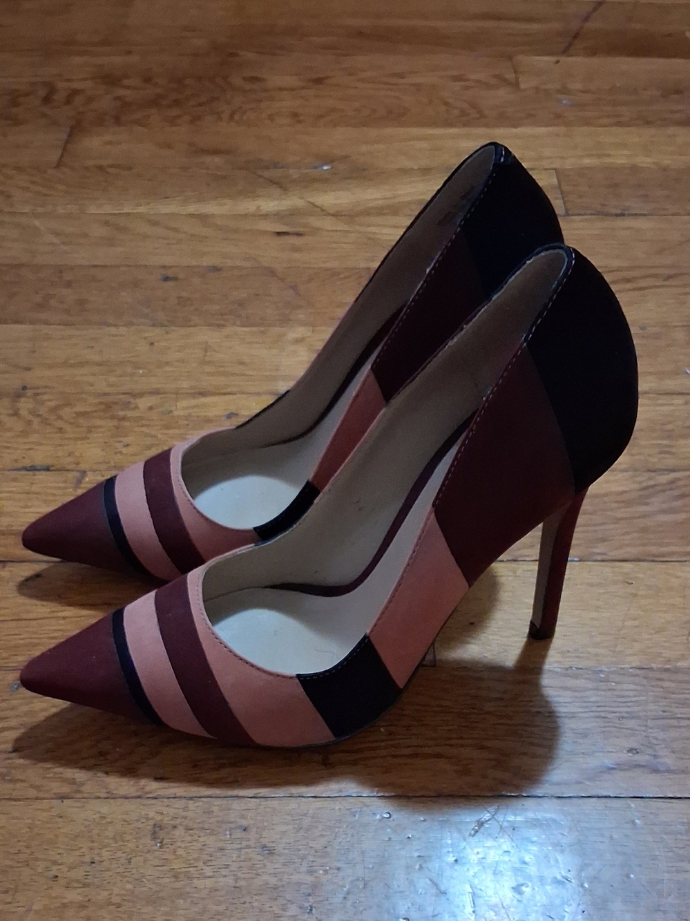 Aldo Striped Pointed-Toe Stiletto Heels in Pink, Black and Brown